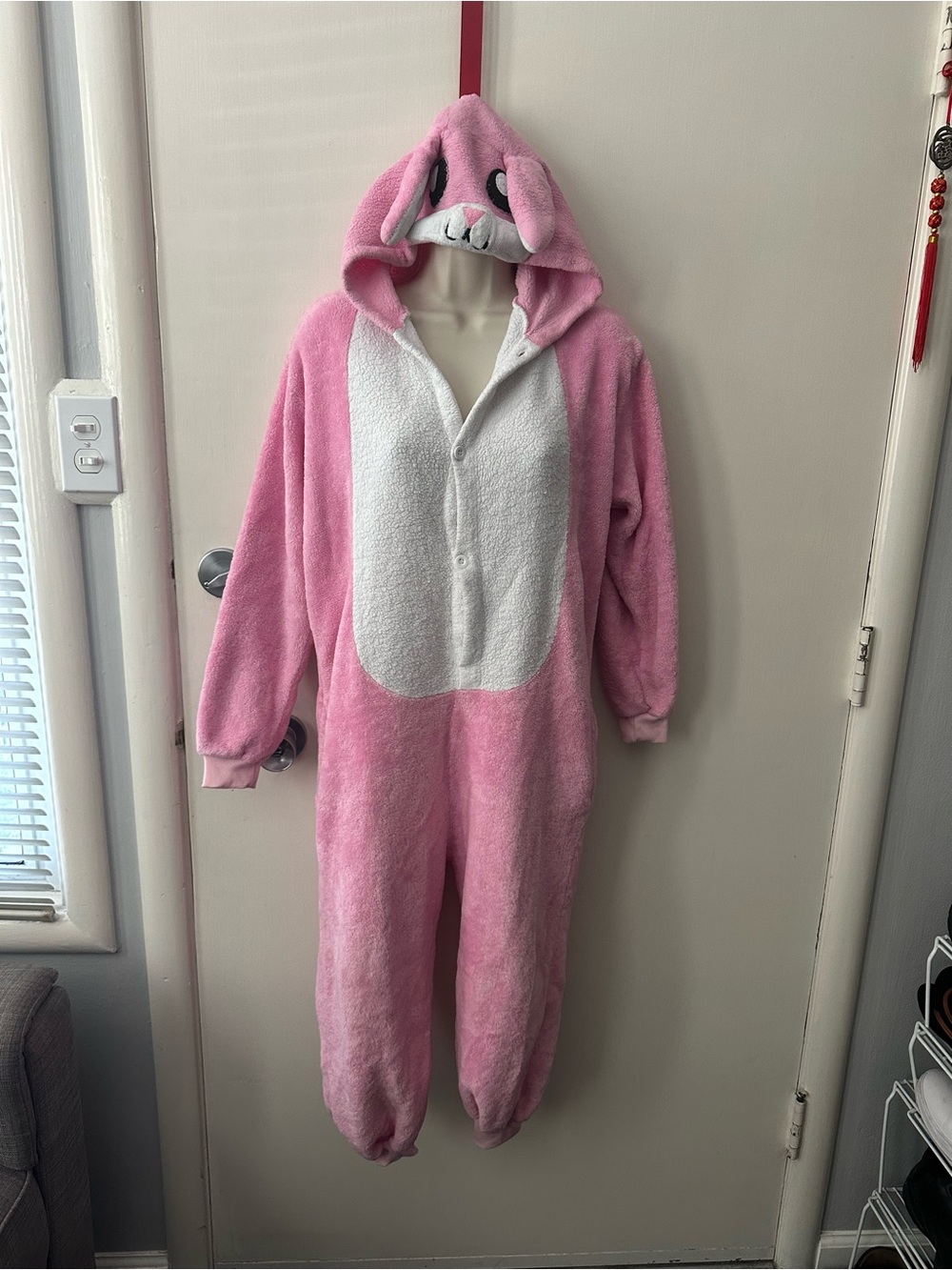 Pink Bunny Hooded Kids One-Piece Plush Jumpsuit